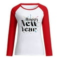 thumbnail image 4 of Penkiiy Happy New Year Women's Classic New Year Print Round Neck Long Sleeve Loose Round Neck Tops M Red, 4 of 4