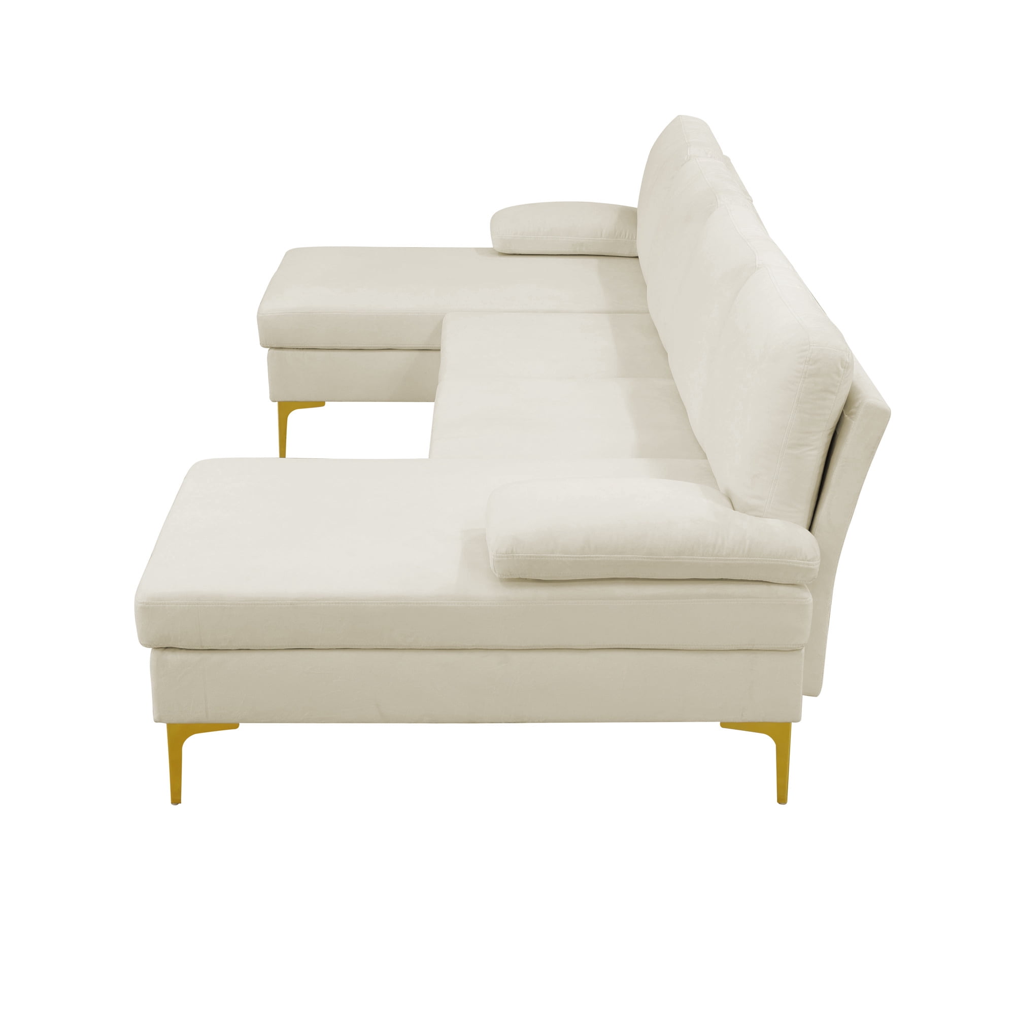Howcool 99.5" U-Shaped Sectional Sofa with Double Chaise,4-Seater Couch with Gold Legs for Living Room,Cream White