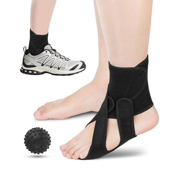 SIMDOO Adjustable Foot Drop Brace, Ankle Foot Orthosis Support for Walking, Wear with Shoes, Socks or Bare Feet, Day & Night Use, Comes with Massage Ball,Includes A Massage Ball