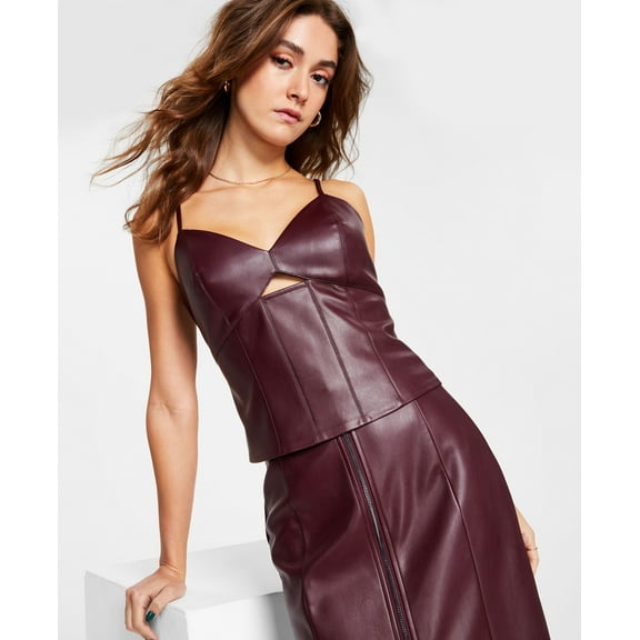 Women's Cutout Faux-Leather Corset Top Marooned S