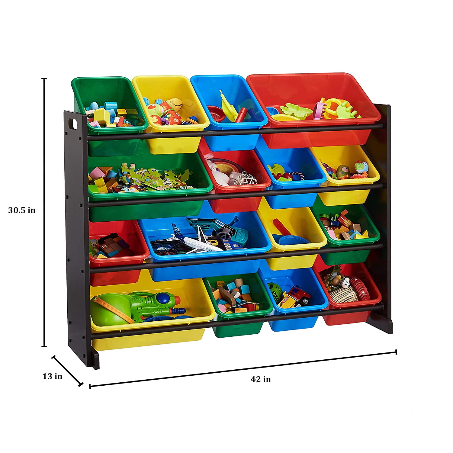 Espresso/Primary Kid Toy Storage Organizer Tot Tutors Supersized Wood Toy Box 