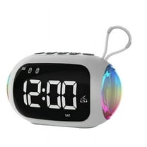 Portable Alarm Clock FM Radio Bluetooth Speakers Colorful Light Subwoofer with Dimming Display Dual Alarm Music Player,B