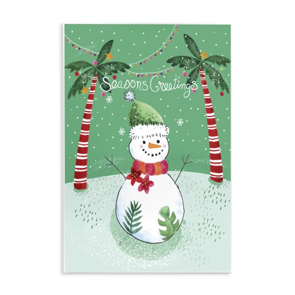 Stupell Industries Eclectic Season's Greetings Tropical Striped Palm Trees Snowman Wall Plaque Art, 13 x 19, by Sharon Lee