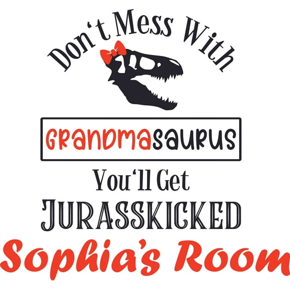 Grandma Granny Dino Dinosaur Jurassic Cartoon Personalized Wall Decal Custom Vinyl Wall Art - Personalized Name - Baby Girls Boys Kids Nursery Daycare Decor Wall Stickers Decorations Size (30x30 inch)