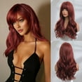 thumbnail image 2 of GXXGREAT Dark Red Wig For Women Red Long Straight Layered Realistic Hair Natural Synthetic Heat Wigs, 2 of 8