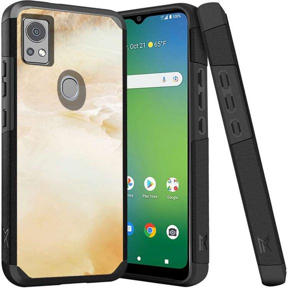 ANJ  Shockproof Dual Layer Slim Hard Case   Tempered Glass Cover Compatible with Icon 5, AT&T Motivate 4 - Yellow Marbling 2