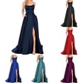 thumbnail image 5 of Women Elegant Backless Long Dress Satin Strapless Party Prom Side Slit Dress, 5 of 7