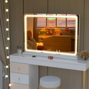 Hasipu 32x22 LED Vanity Mirror with 10X Magnification - Dimmable Touch Screen Makeup Mirror with 3 Light Modes, Round Black Lighted Mirror
