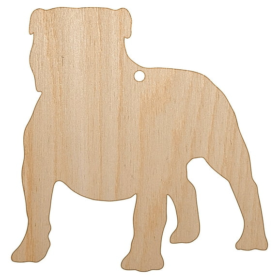 Bulldog English British Dog Solid Wood Holiday Christmas Tree Ornament Unfinished DIY Pre-Drilled Craft