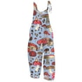 thumbnail image 3 of QATAINLAV Dressy Jumpsuits for Women, Linen Wide Leg One Piece Pants Summer Sleeveless Strap Overalls Mushroom Print Hippie Romper with Pockets Birthday Gifts Blue M, 3 of 8