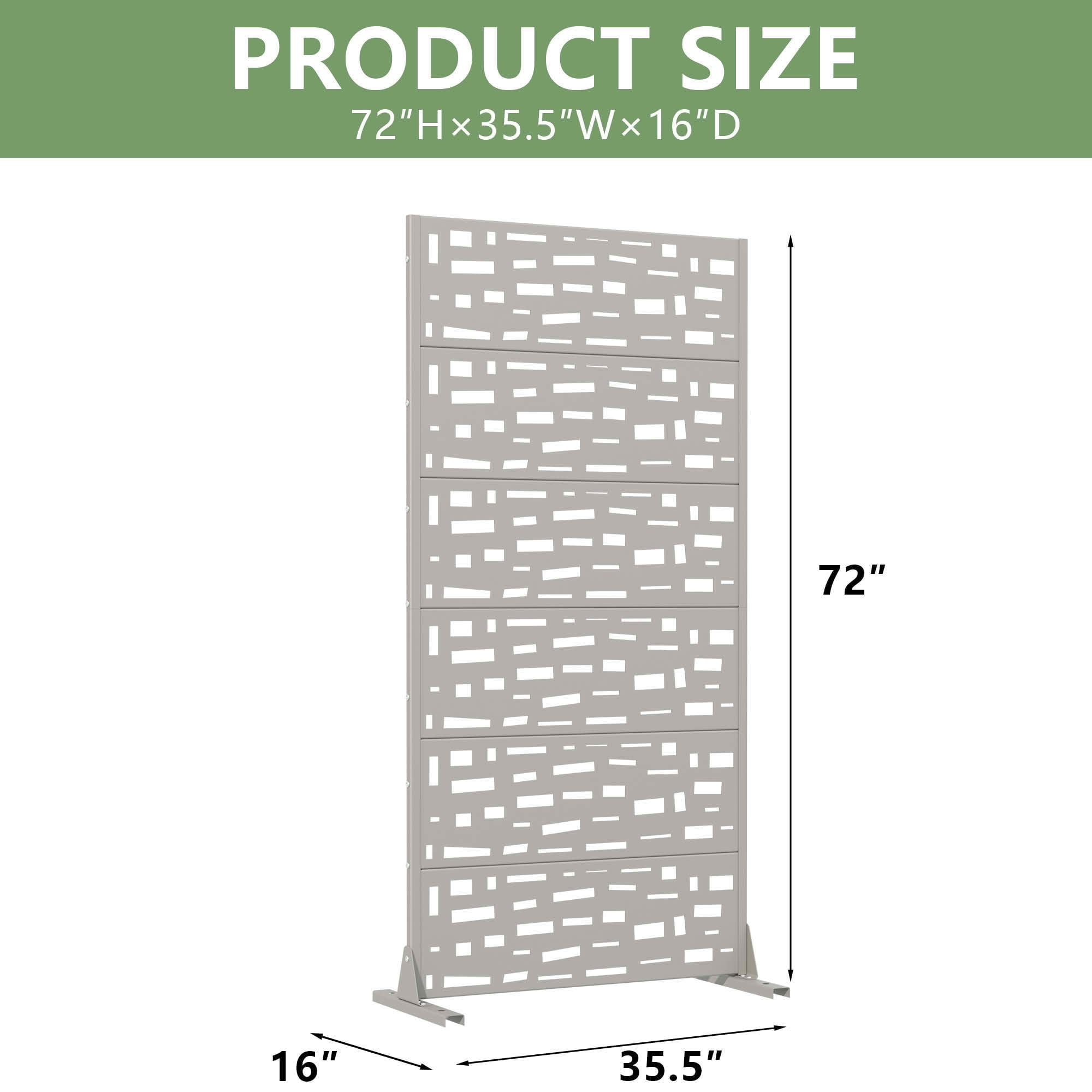 MAYEERTY 72X35" Metal Outdoor Gray Privacy Screen for Backyard & Garden, 6 Piece Set