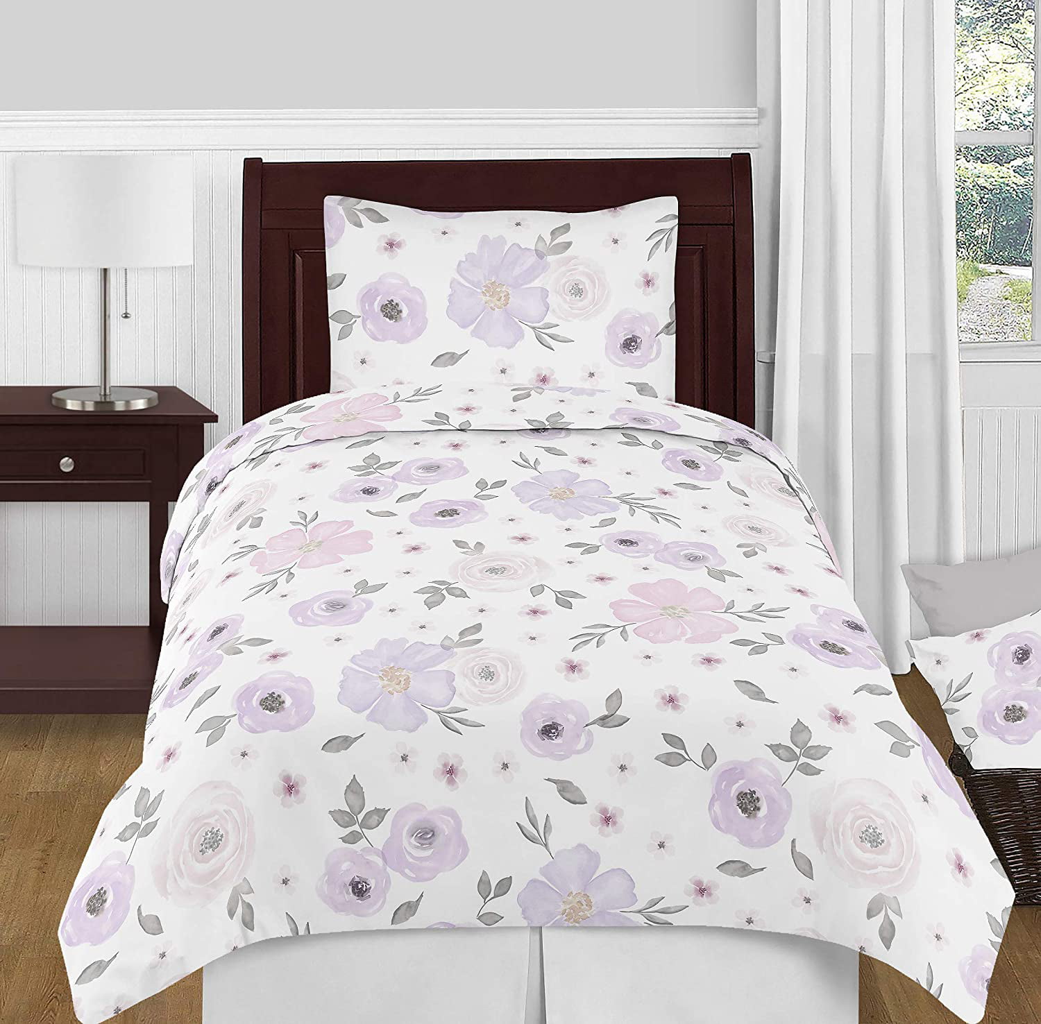 Pink Sweet Jojo Designs Lavender Purple Rose Flower Grey and White Wallpaper Wall Border for Watercolor Floral Collection