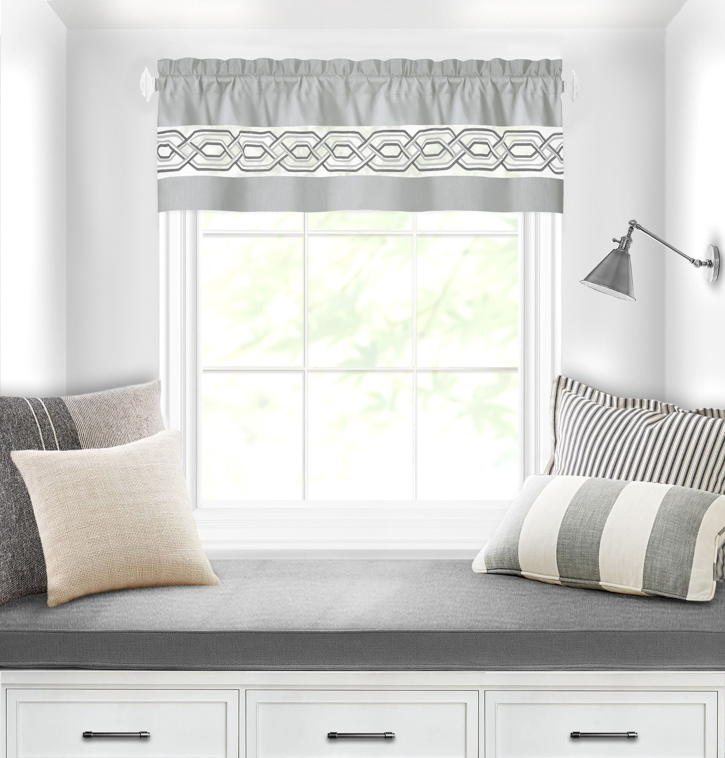 Achim Paige Rod Pocket Light Filtering Curtain Valance, Silver, 55" x 13"