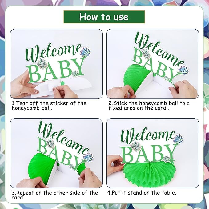 8pcs Succulent Baby Shower Honeycomb Centerpieces, Baby in Bloom Table Topper Decorations, Green Baby Shower Decorations, Birthday Party Supplies Gender Reveal Party