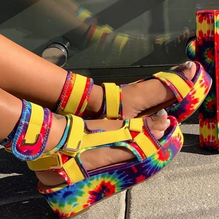 

Sunvit Platform Sandals for Women Footbed Open Toe Casual Beach Sandals Roman Summer Slide Sandals #207 Yellow