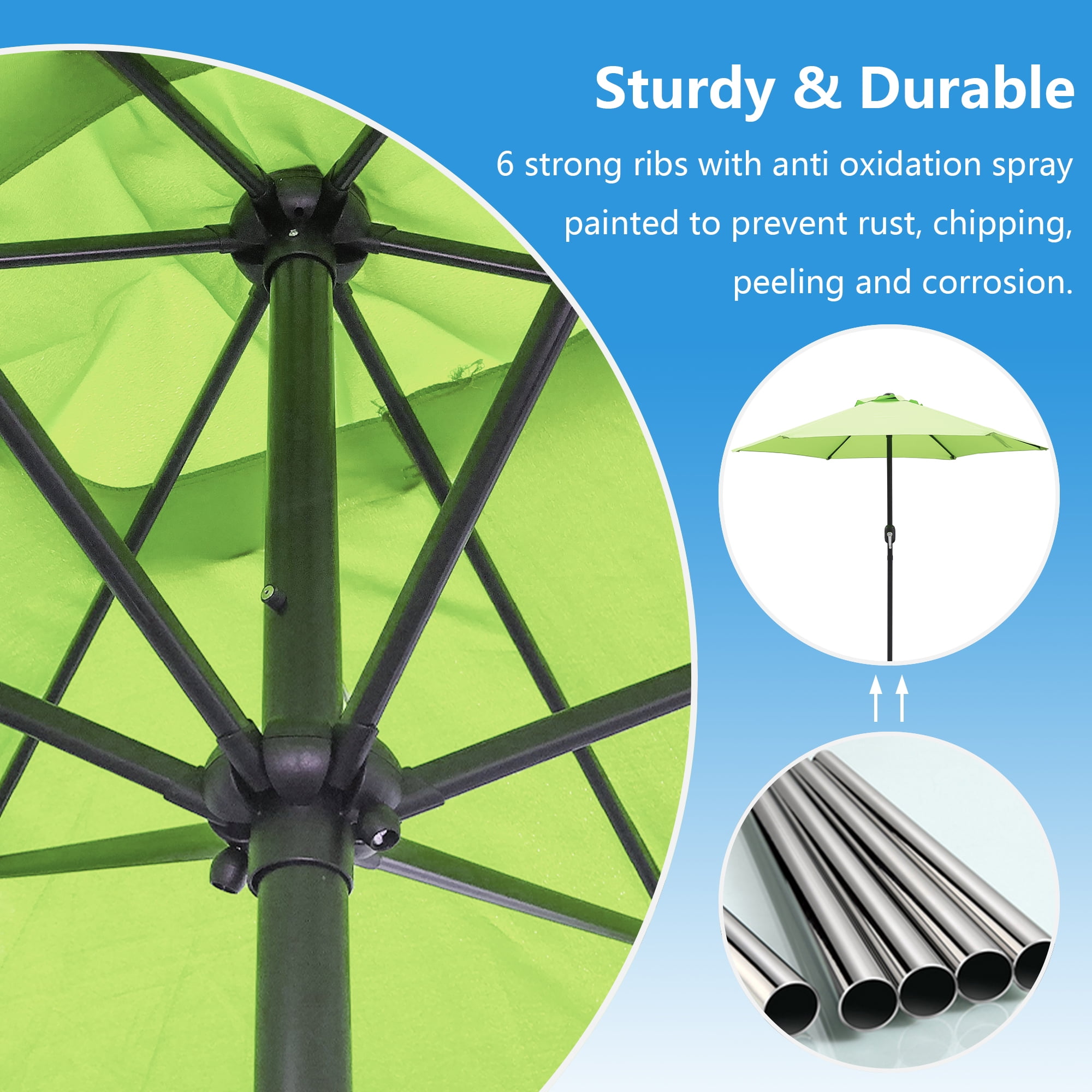Abble 7.5ft Patio Umbrella with Crank Handle Outdoor Market Umbrella with 6 Sturdy Umbrella Ribs Waterproof for Garden Deck Backyard Pool, Green