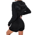 thumbnail image 4 of Xuanfei Women Solid Color Hooded Zipper Up Side Pockets Long Sleeve Slim Fit Short Fuzzy Jumpsuits, 4 of 6