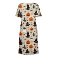 thumbnail image 6 of Women's Halloween Print Casual Dress, Round Neck with Pockets Design , Comfortable Relaxed Fit Fabric for Everyday Wear, Halloween Themed Dress for Women Khaki B 3XL, 6 of 6