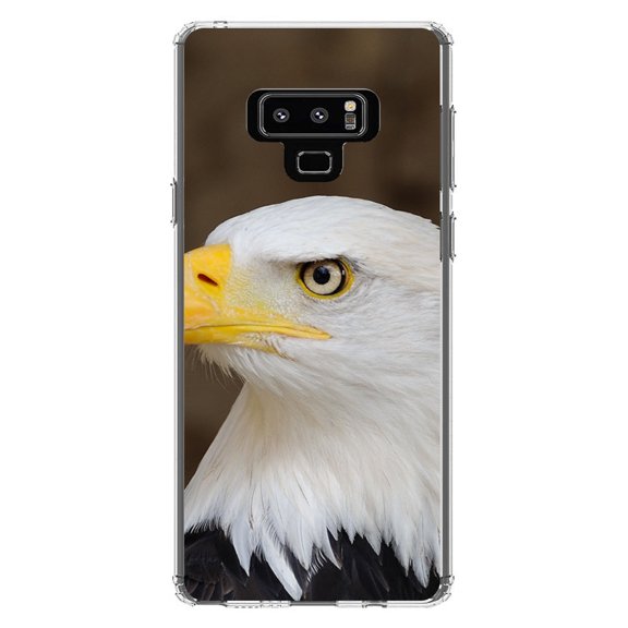DistinctInk Clear Shockproof Hybrid Case for Samsung Galaxy Note 9 - TPU Bumper, Acrylic Back, Tempered Glass Screen Protector - American Bald Eagle - Animal Print
