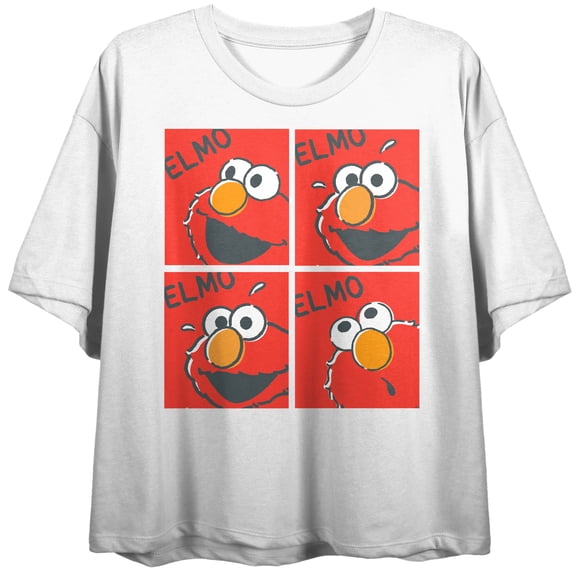 Sesame Street Elmo Squares Women's White Crop T-Shirt-2XL