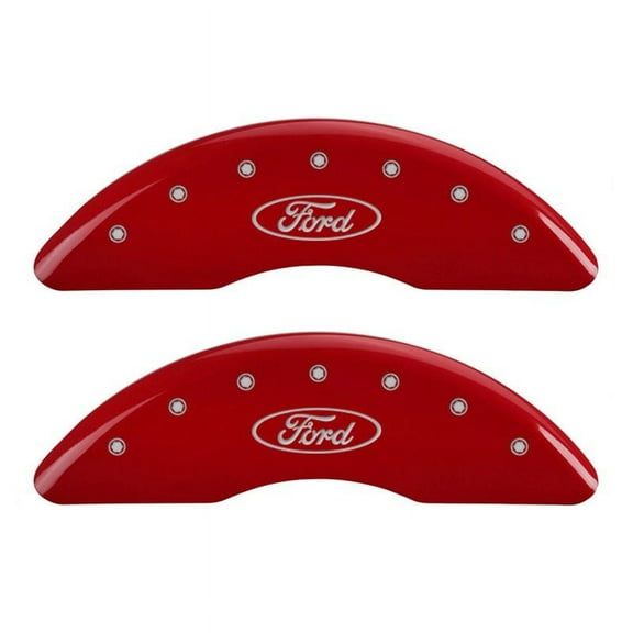MGP 4 Caliper Covers Engraved Front & Rear Oval logo/Ford Red finish silver ch Fits select: 2013-2019 FORD F250 SUPER DUTY, 2013-2019 FORD F350 SUPER DUTY
