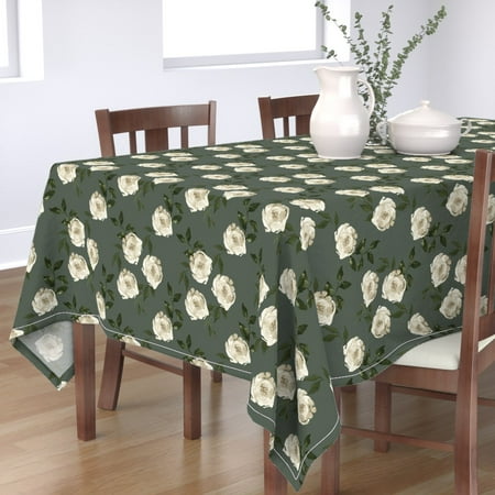 

Cotton Sateen Tablecloth 70 x 90 - Heart Taupe Olive Greenbackground Green Flowers Floral Roses Camouflage Print Custom Table Linens by Spoonflower