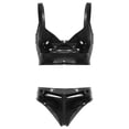 thumbnail image 3 of Ropa de discoteca de charol con aspecto mojado para mujer, lencería íntima Sexy, conjunto de ropa interior, sujetador inalámbrico, Top con bragas con cremallera frontal de corte alto, 3 of 5