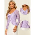 thumbnail image 2 of Cárdigan corto con lazo en la parte delantera para mujer Dobladillo con volantes Top transparente de encaje floral Morado Claro XL, 2 of 6