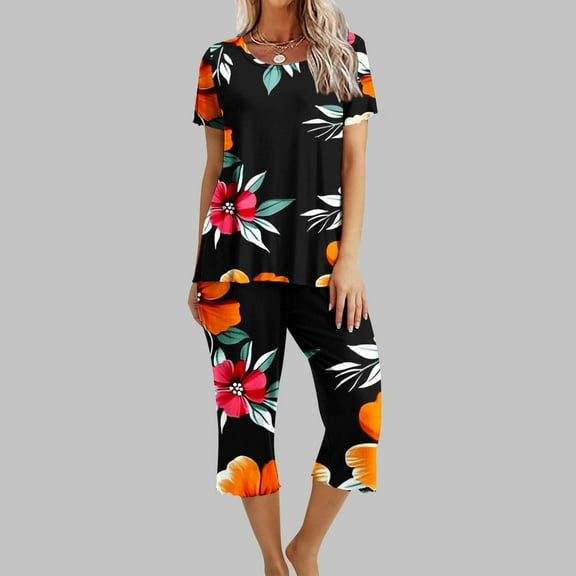 Runfenguu European Summer Outfits For Women Women'S Casual Printed Sleeveless Round Neck Set