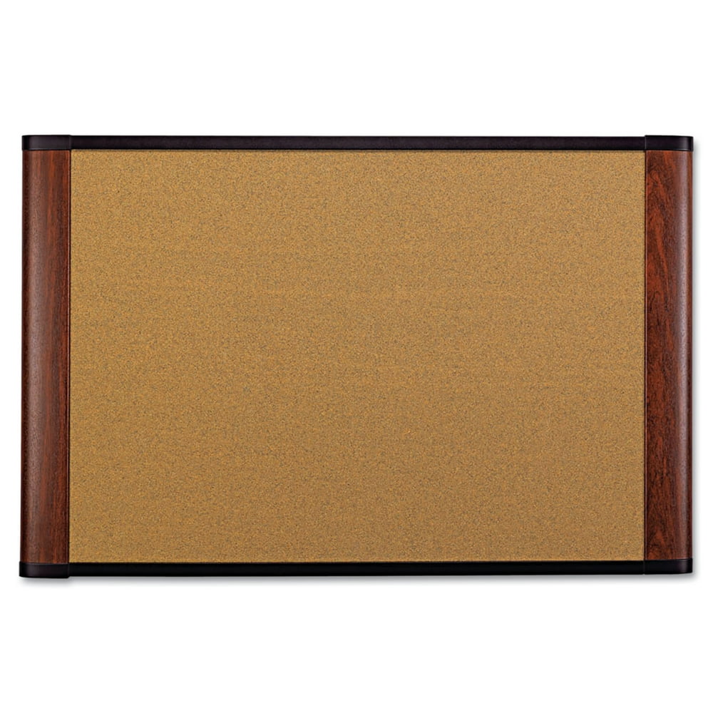 3M Cork Bulletin Board, 36" X 24", Aluminum Frame w/Mahogany Wood