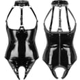 thumbnail image 1 of Traje de cuerpo fetiche erótico para mujer, traje de peluche sin entrepierna, Catsuit de látex de Pvc negro Wetlook gótico, lencería Sexy Porno, 1 of 4