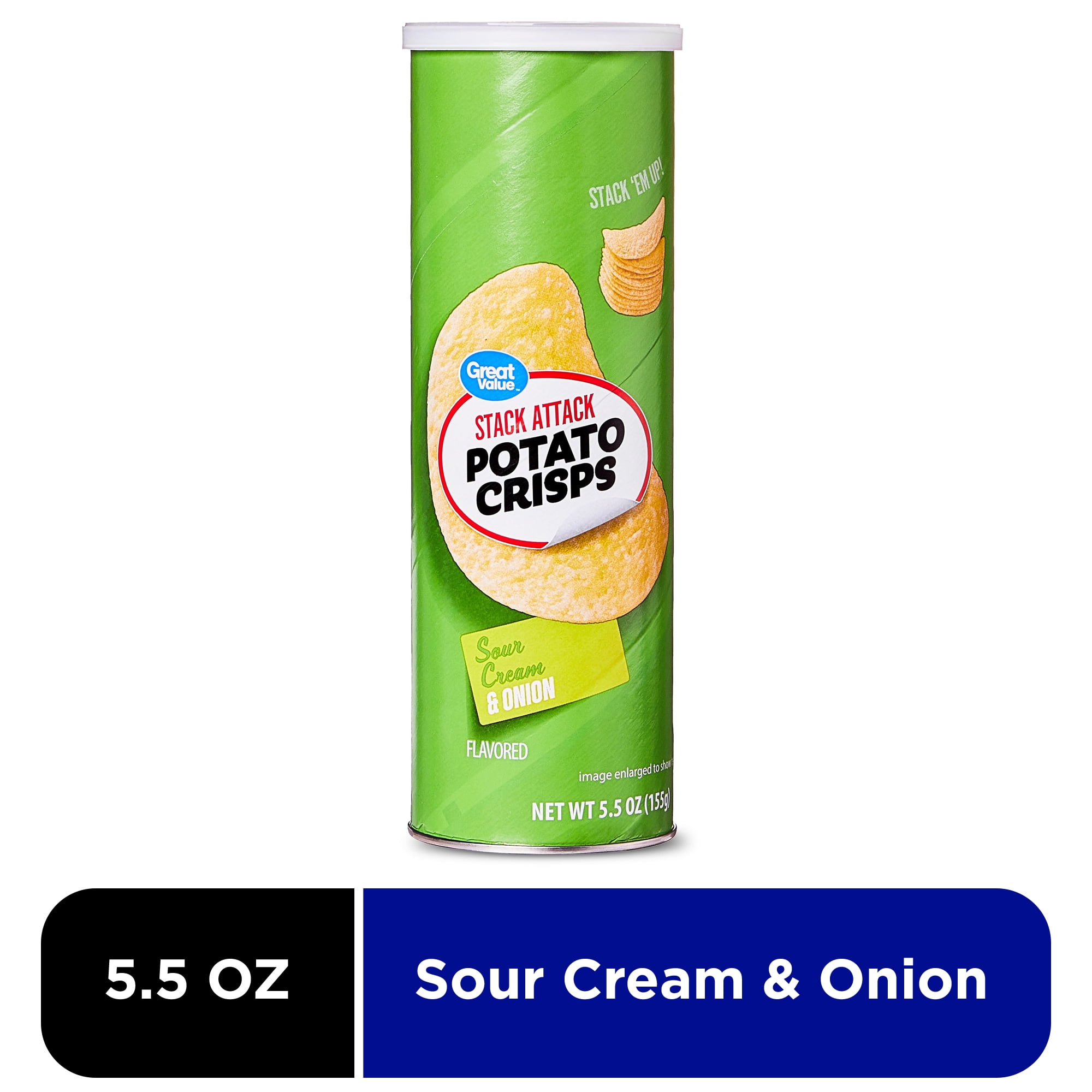 (3 pack) Great Value Stack Attack Sour Cream and Onion Potato Crisps, 5.5 oz