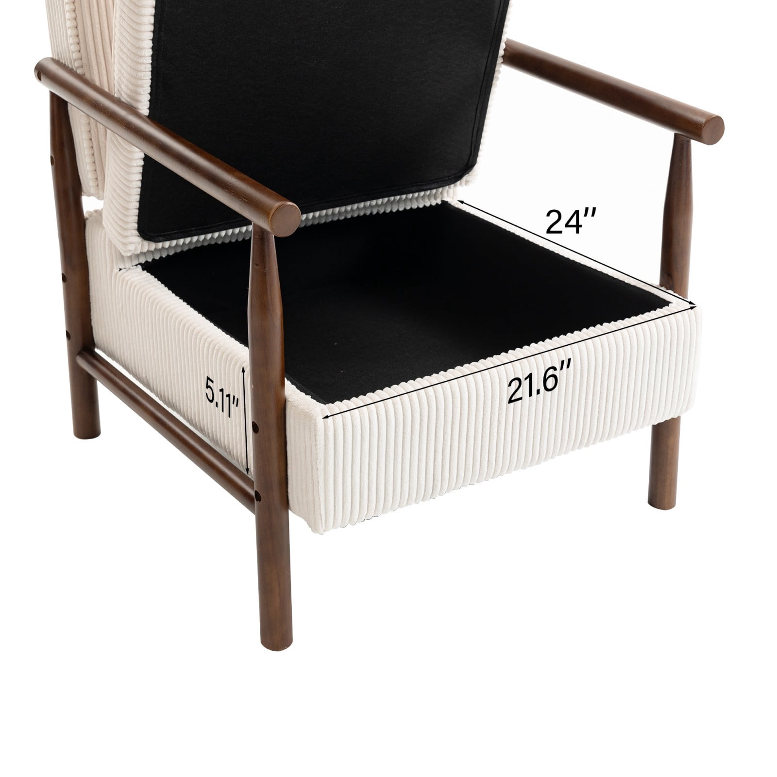 Storage Accent Chair Mid Century Modern Upholstered Armchair with Wood Frame & Waist Cushion for Living Room Bedroom Sunroom, Antique White