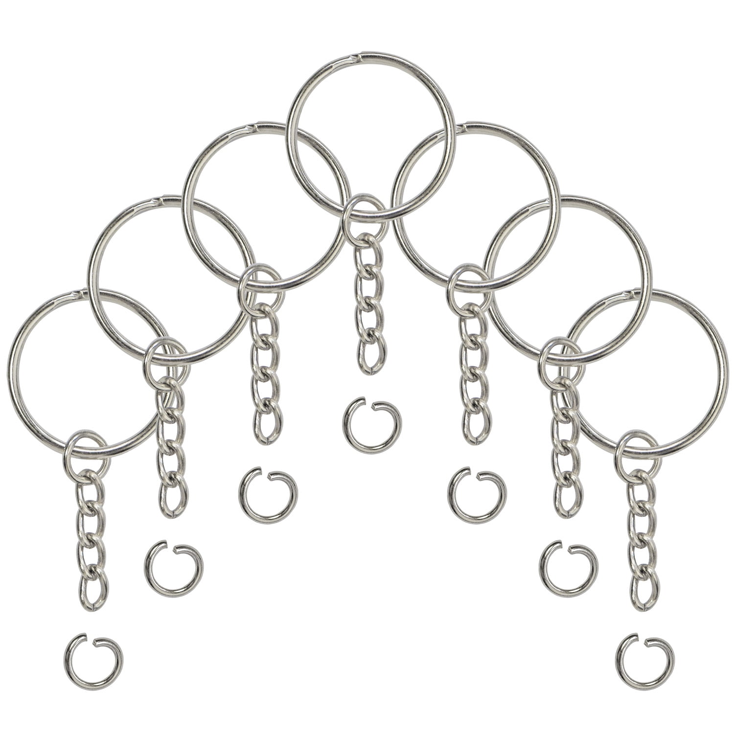 Split Key Ring with Chain and Open Jump Rings 15 PCS 1 Inch Ring 15 PCS 1.2 Inch Ring 
