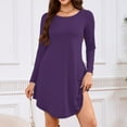 thumbnail image 3 of Women's Long Sleeve T-Shirt Dress Round Neck Knee-Length Loose Fit Casual with Pockets for Spring and Autumn Everyday Outfits,Purple,2XL, 3 of 6