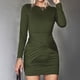 thumbnail image 2 of Moda Mujer Casual Cuello Redondo Color Sólido Manga Larga Vestido Ajustado Pompotops  hdfakjf3762, 2 of 9
