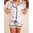thumbnail image 3 of Mommy and Me Matching Pajamas, Heart Print Button Down Short Sleeve Lapel Tops and Shorts Set Family Sleepwear, 3 of 4