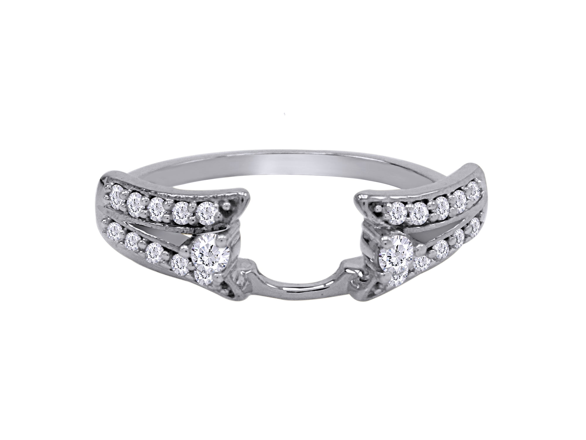 0.43CT Round & Baguette Diamond 10K Solid White Gold Enhancer Guard Ring