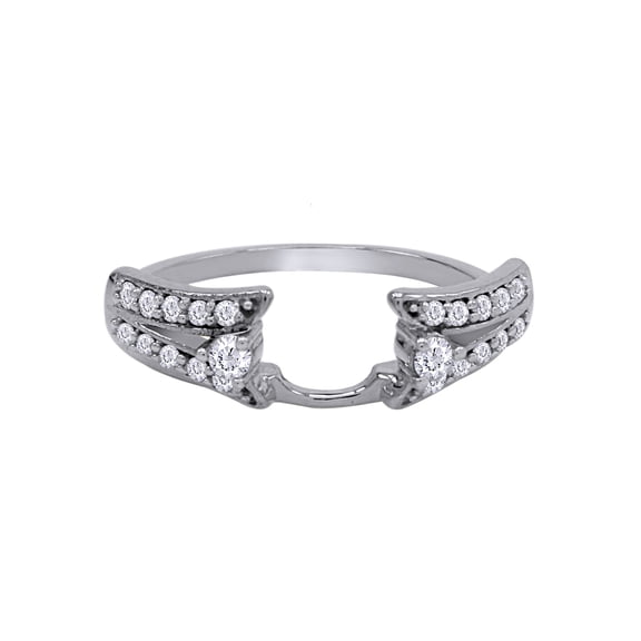 Round White Cubic Zirconia Split Shank Enhancer Guard Ring 14K White Gold Ring Size - 4.5