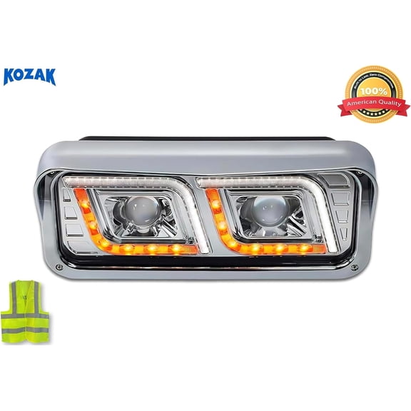 Kozak LED DRL DUAL Chrome Projector Headlight Passenger Right Side Compatible with W900 T800 T600