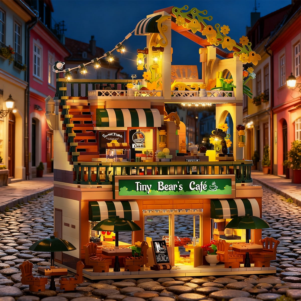 Insoon City Coffee House Building Set with Light, 1173 PCS Cafe Shop Building Block Toy for Adults Teens Kids Ages 6-12+
