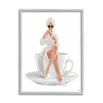 Stupell Industries Chic Woman Robe Coffee Cup Designer Logo Sunglasses Framed Wall Art, 16 x 20, Design by Ziwei Li
