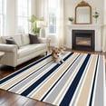 thumbnail image 3 of Minimalist Stripes Washable Living Room Rugs 5'x8', Navy Blue Khaki Grey Horizontal Stripe Modern Low Pile Throw Large Area Rug Non-Slip Sturdy Edge Binding Carpet for Living Room Kitchen Office, 3 of 9