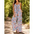 thumbnail image 5 of Women'S Summer Light Pink Floral Wide Leg Jumpsuit Casual Loose Sleeveless Spaghetti Strap Romper With Pockets, 5 of 7