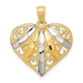 thumbnail image 5 of 10k Yellow Gold with Rhodium Solid Diamond-Cut Filigree Heart Charm Pendant, 5 of 7
