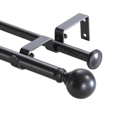 Urbanest Adjustable Double Curtain Rod Set Metal with Decorative Ball Finials, Heavy-Duty, 28"-48", Matte Black