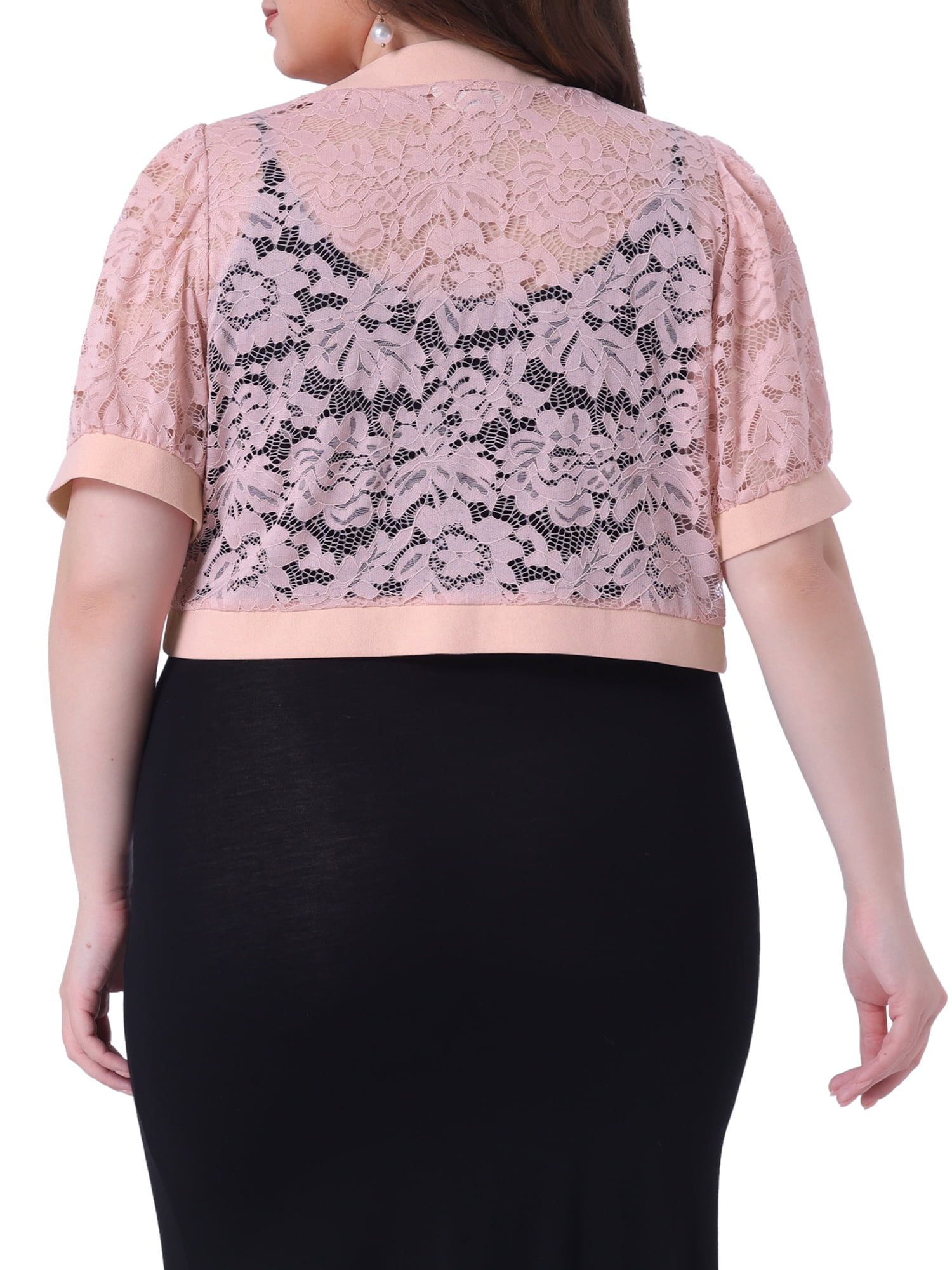 DARING DIVA Women's Plus Cropped Cardigans Floral Lace Bolero Shrugs 1X Pink