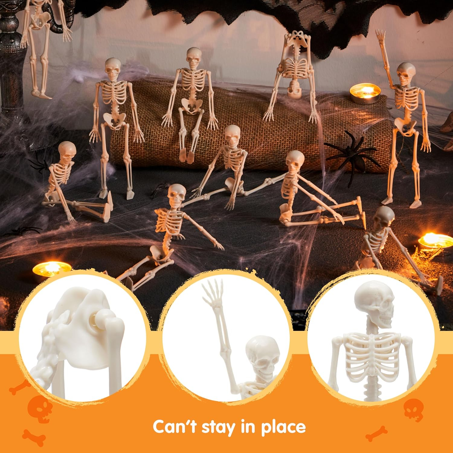 Joyfy Posable Halloween Skeleton Figurines, 6", 12 Pc photo 2