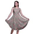 thumbnail image 1 of Bimba Robe d'Été Sans Manches à Col Rond pour Femmes, Imprimée de Feuilles Grises et de Bégonias, Tenue Décontractée - Très Petit, 1 of 6
