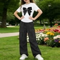 thumbnail image 4 of ITSAME Girls Outfit Set Bow Print T-Shirt and Cargo Pants 2-Piece Summer Fashion Casual Clothes Black Size 12, 4 of 7